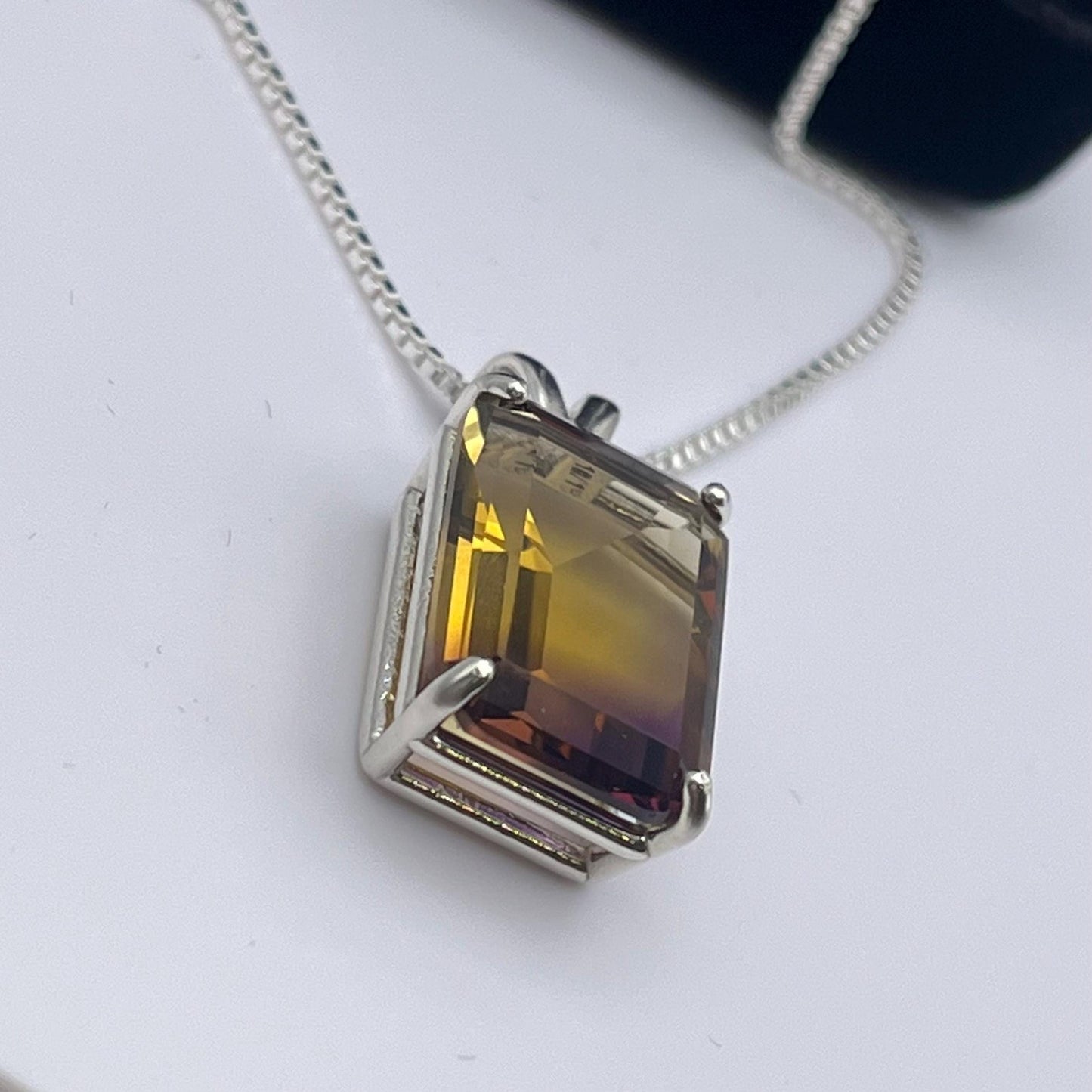 Gorgeous 11.7ct Emerald Cut Ametrine Necklace Pendant Sterling Silver Amethyst Citrine Multi Color Gemstone Large Gemstone Pendant Gift