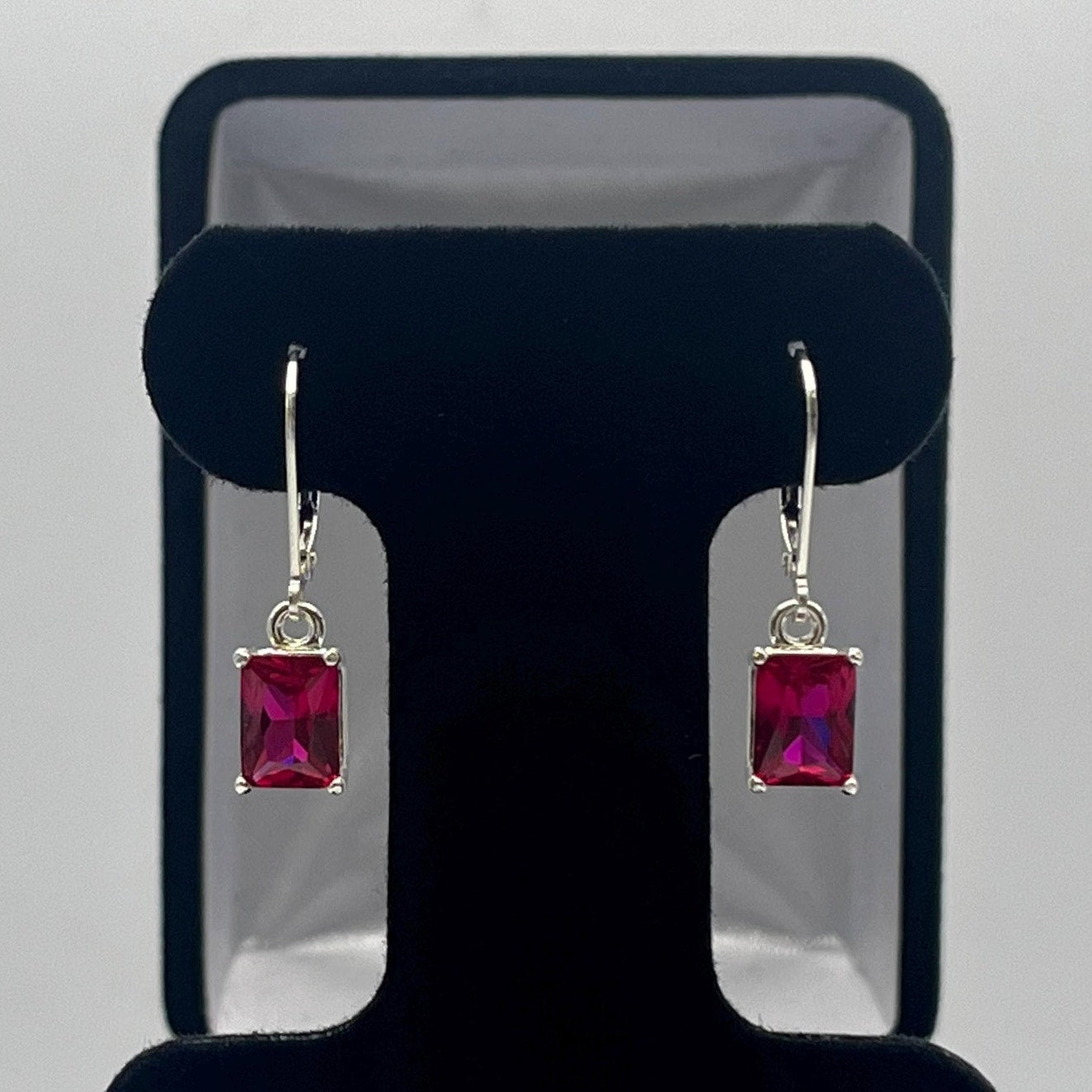 Beautiful 3.5ctw Emerald Cut Ruby Sterling Silver Drop Dangle Earrings Leverback Fine Jewelry Emerald Cut Ruby Earrings Jewelry Trends
