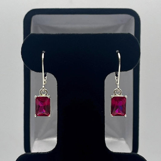 Beautiful 3.5ctw Emerald Cut Ruby Sterling Silver Drop Dangle Earrings Leverback Fine Jewelry Emerald Cut Ruby Earrings Jewelry Trends