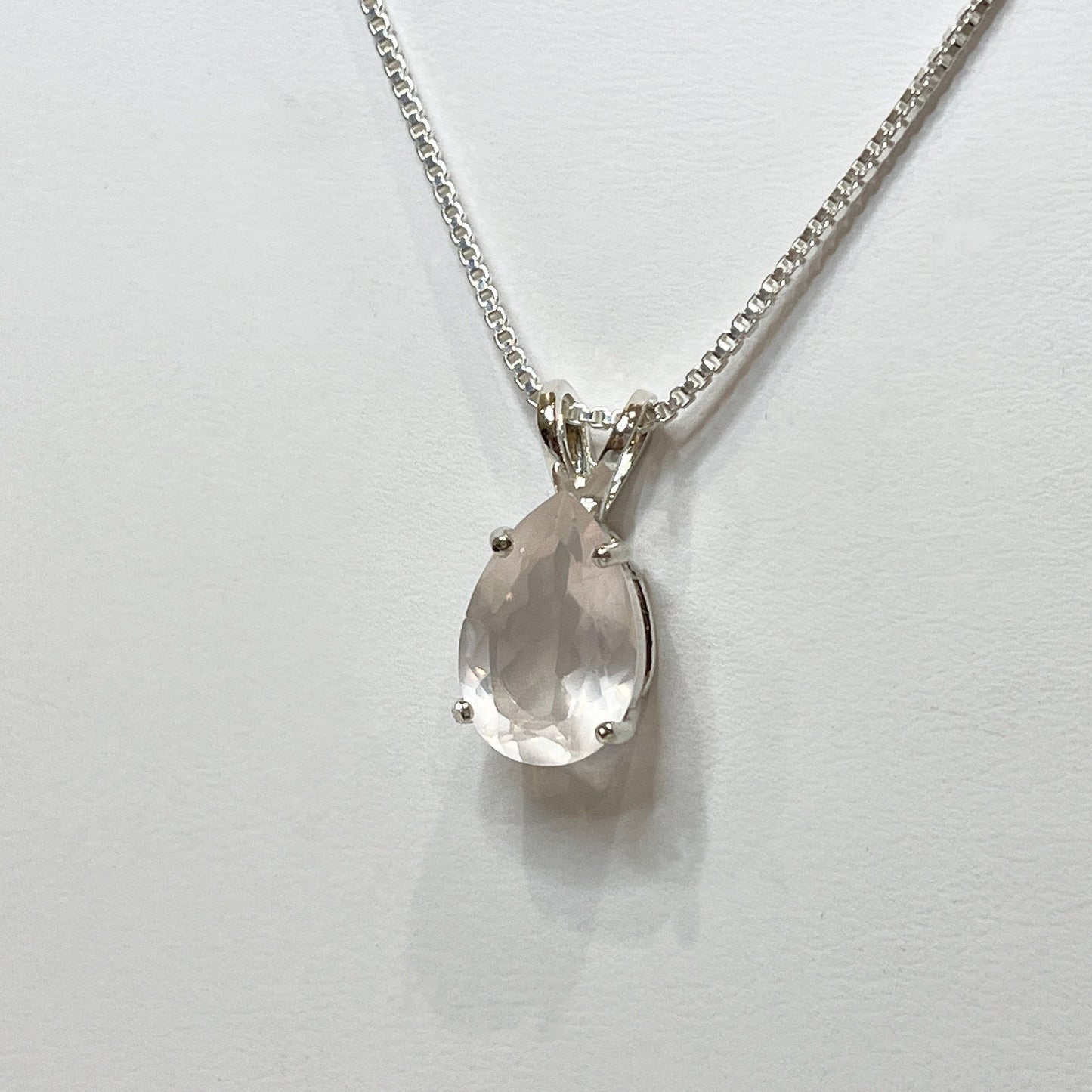 BEAUTIFUL 6ct Pear Cut Natural Rose Quartz Necklace Sterling Silver Trending Jewelry Gift Pale Pink Gemstone Necklace