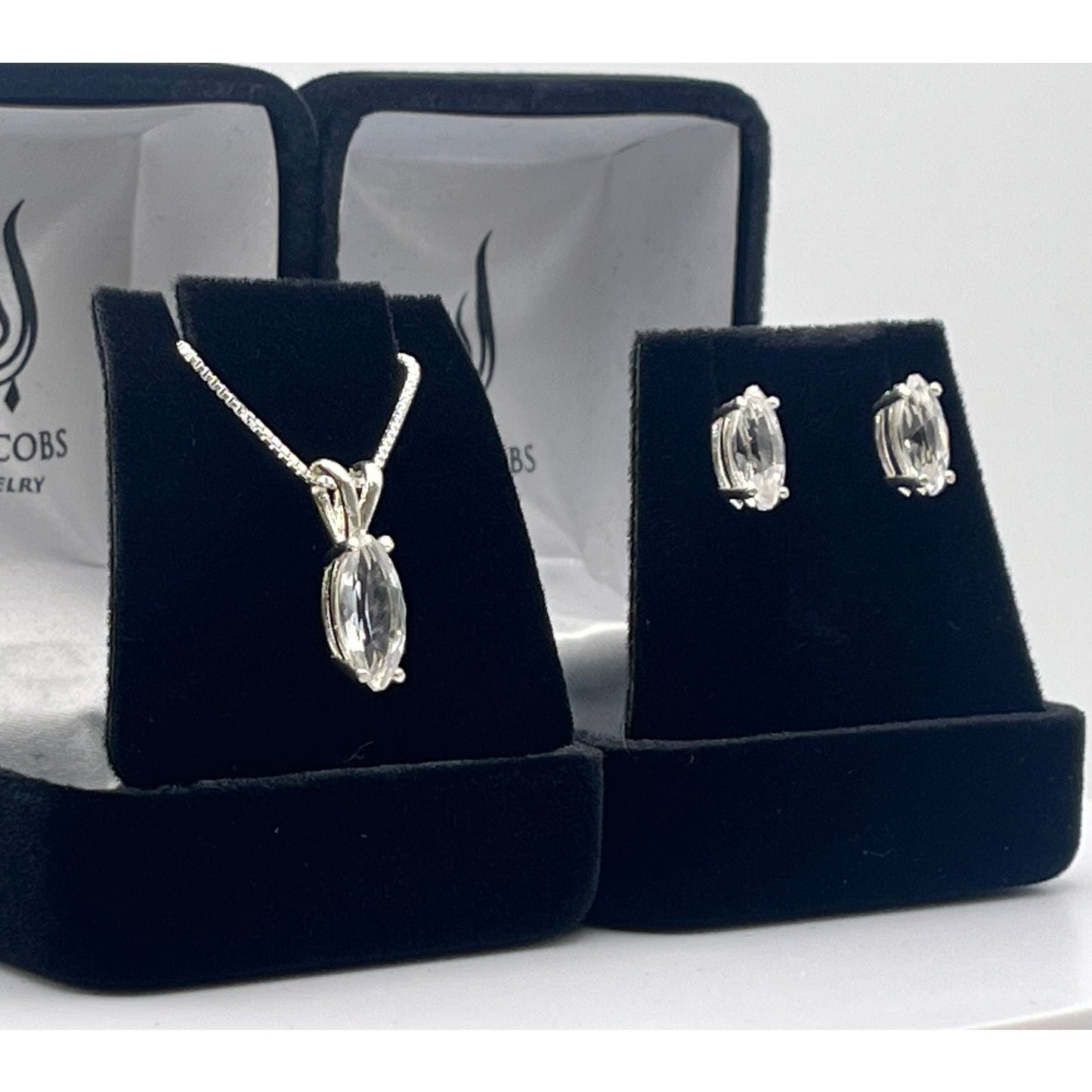 Beautiful 4ctw Marquise White Sapphire Earrings and Necklace Set Sterling Silver Wedding Jewelry Gift Marquise Studs