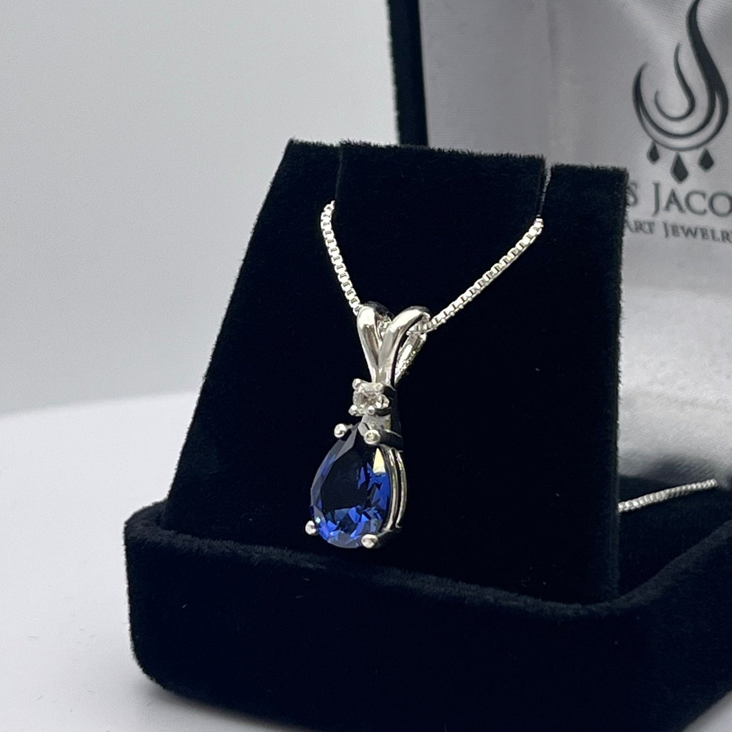 Beautiful 2.5ct Pear Cut Sapphire Necklace White Sapphire Accent Bridal Jewelry Gift Teardrop Sapphire Necklace