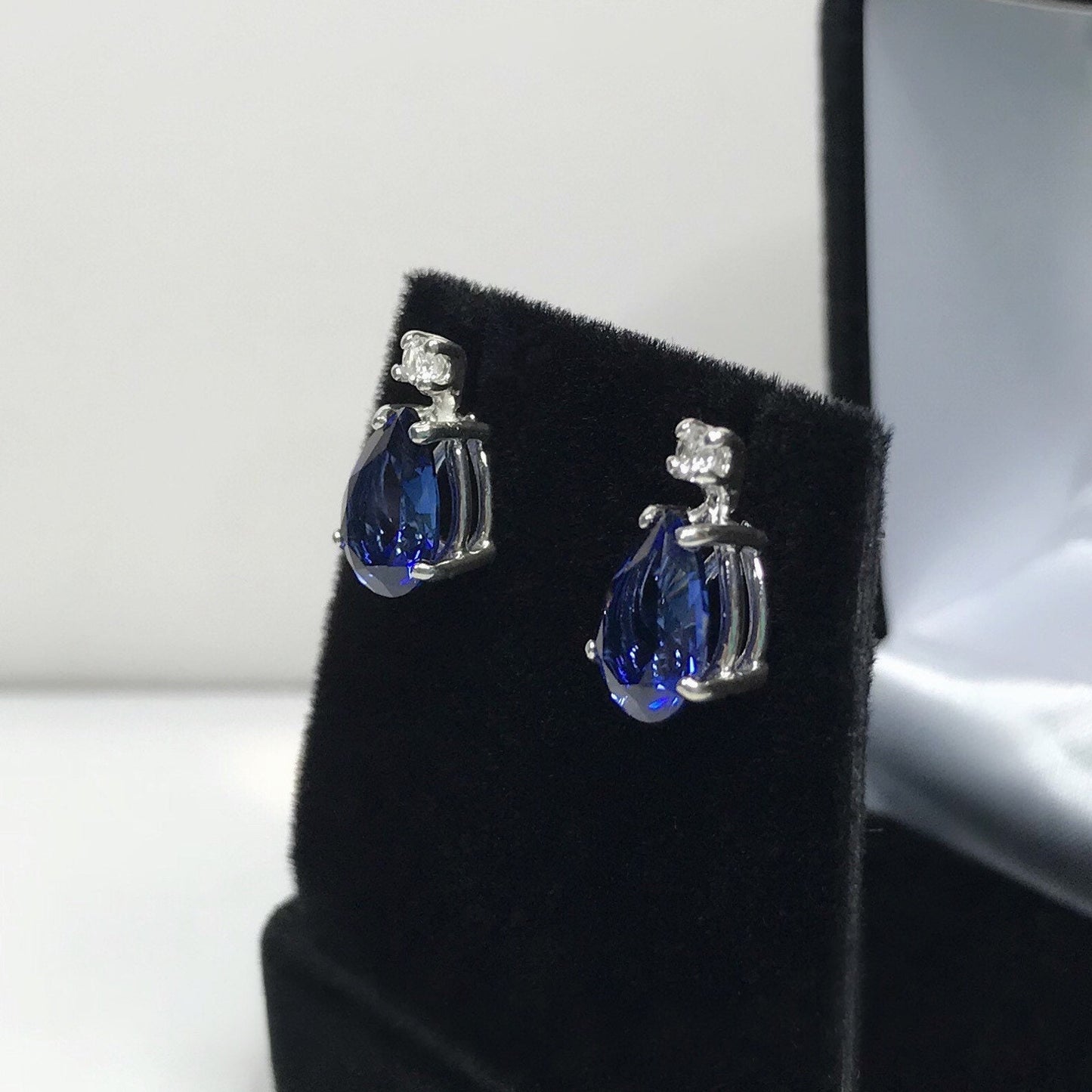 Beautiful 5ctw Pear Cut Sapphire Earrings Blue & White Sapphire Bridal Jewelry