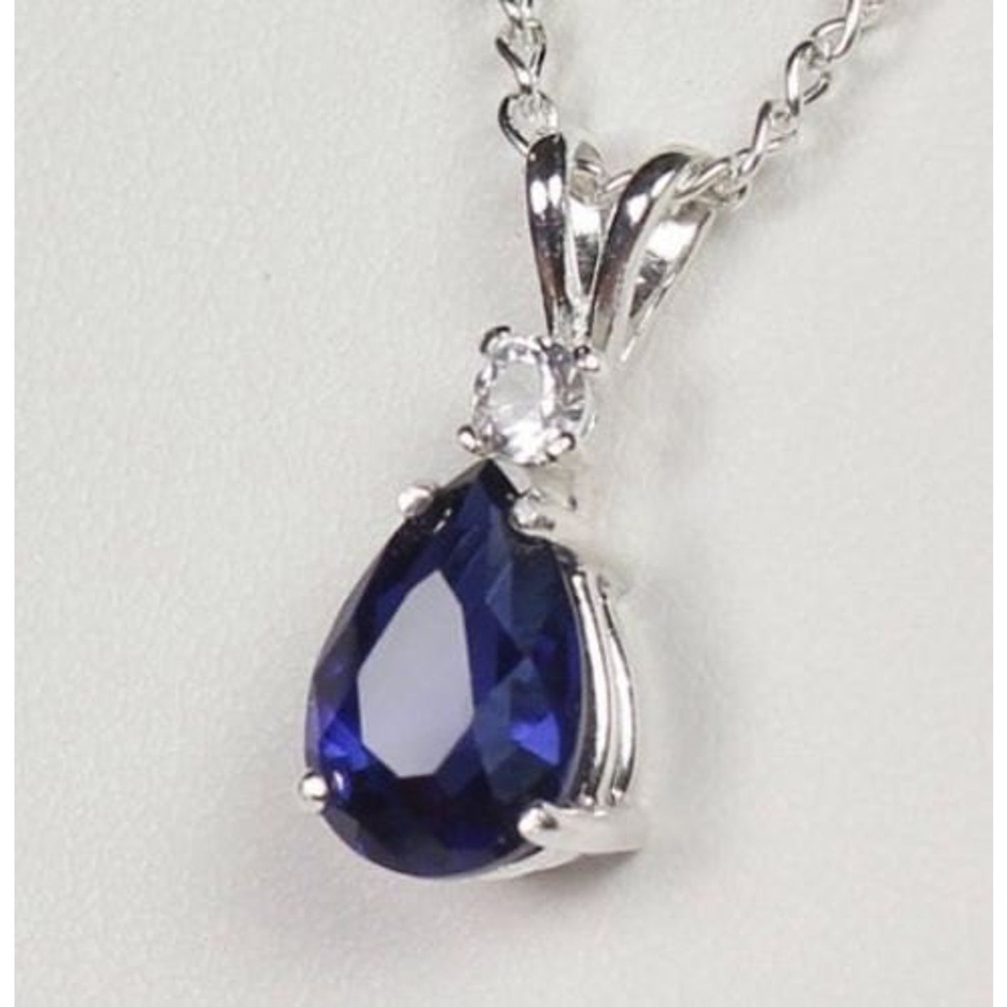 Beautiful 2.5ct Pear Cut Sapphire Necklace White Sapphire Accent Bridal Jewelry Gift Teardrop Sapphire Necklace