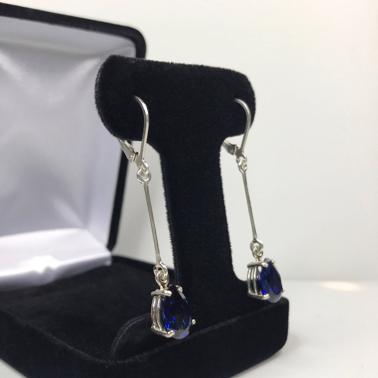 Beautiful 2" 6ctw Sapphire Earrings in Sterling Silver Lab Grown Sapphires