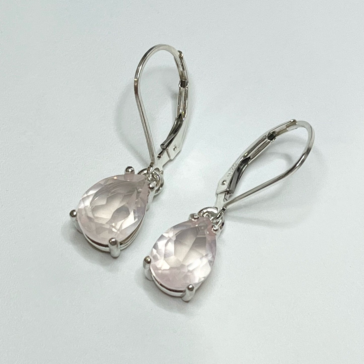 BEAUTIFUL 4ctw Pear Cut Natural Rose Quartz Earrings Sterling Silver Trending Jewelry Gift Pale Pink Gemstone Necklace