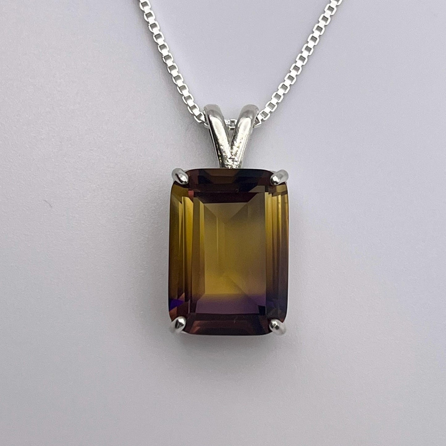 Gorgeous 11.7ct Emerald Cut Ametrine Necklace Pendant Sterling Silver Amethyst Citrine Multi Color Gemstone Large Gemstone Pendant Gift
