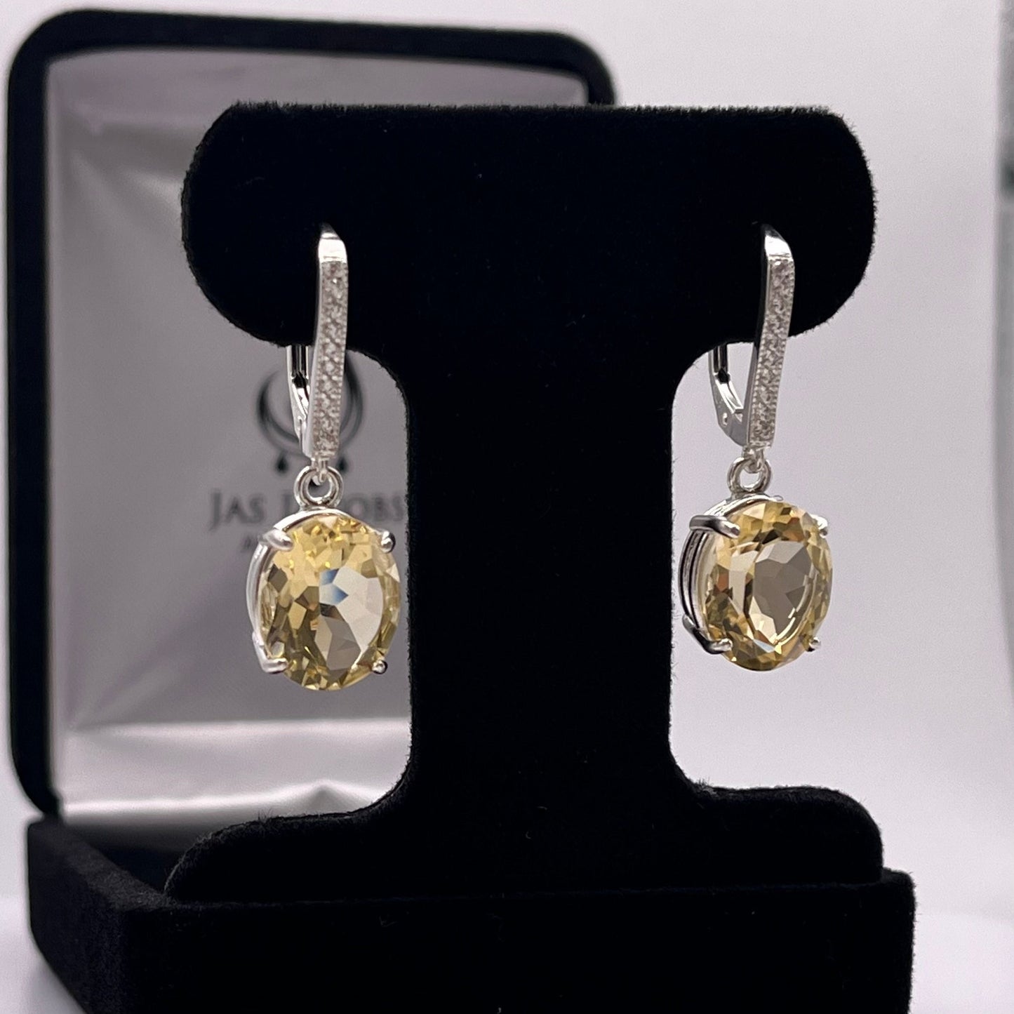 Beautiful 8ct Oval Cut Golden Citrine & White Sapphire Earrings Citrine Earrings