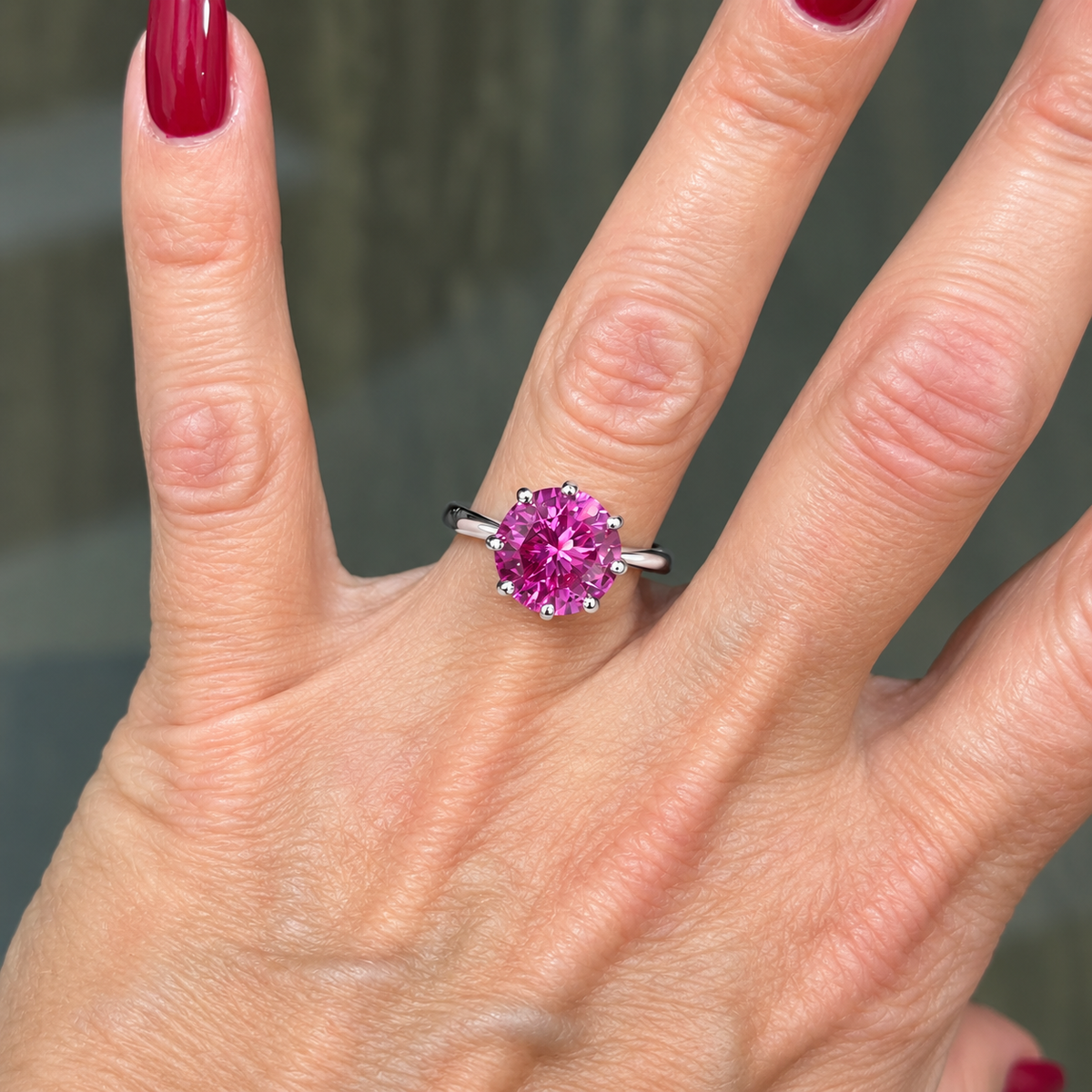 10mm Round Pink Sapphire Art Deco Crown Ring