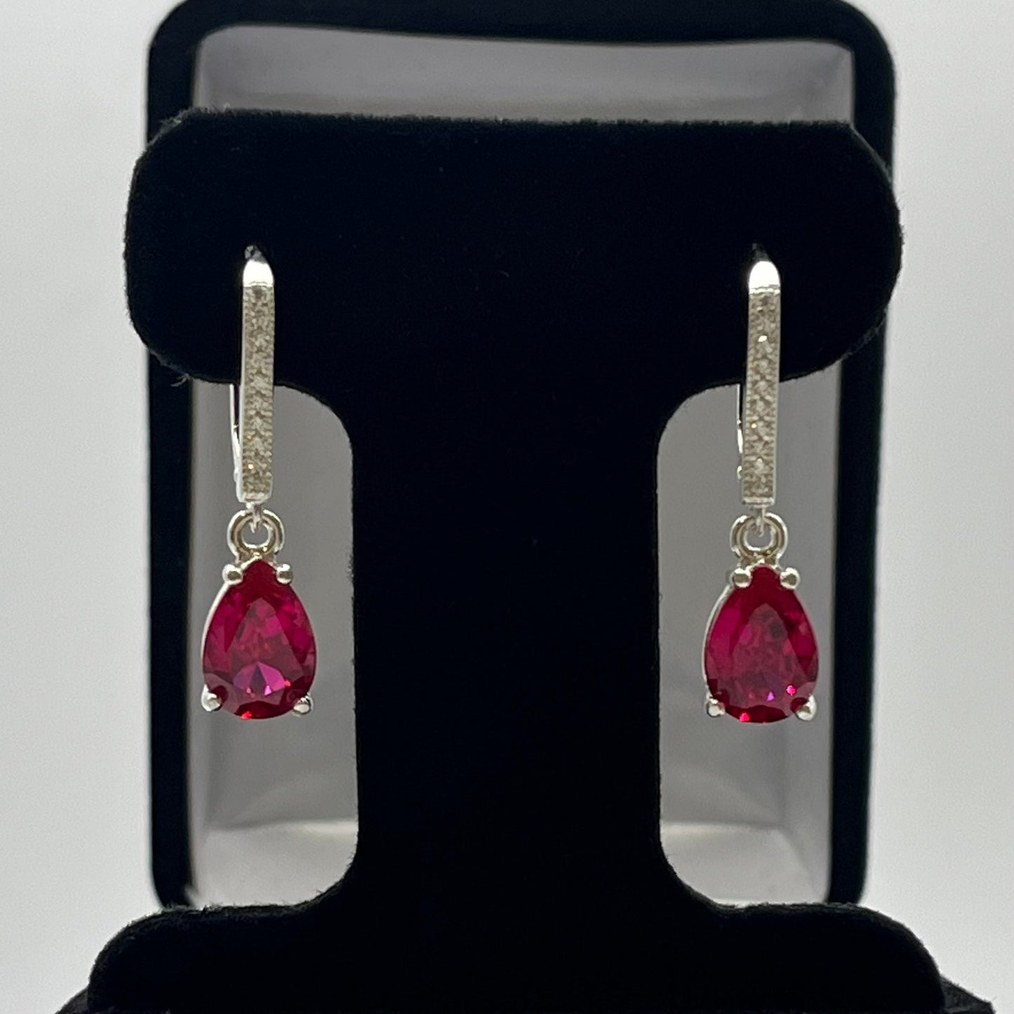 Beautiful 5ctw Pear Cut Ruby Earrings in Sterling Silver Teardrop Ruby Earrings