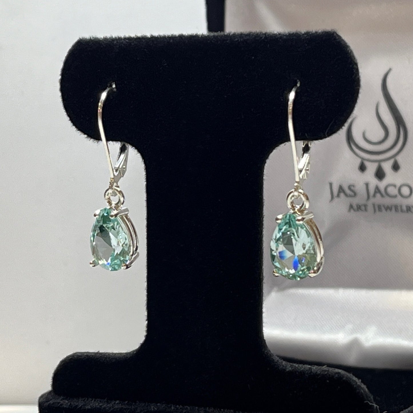 Beautiful 4ct Pear Cut Ice Green Spinel Earrings in Sterling Silver