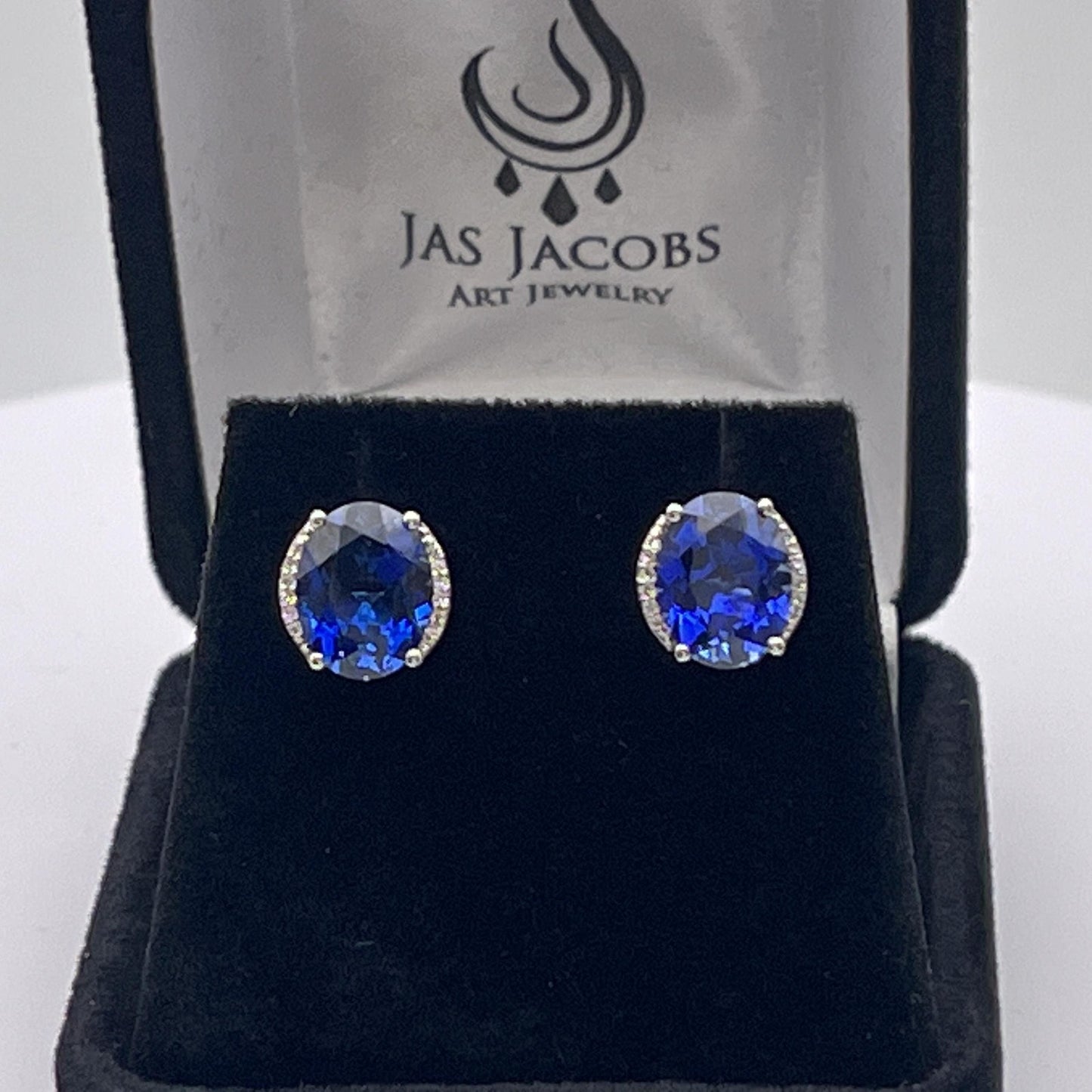 Gorgeous 4ctw Diamond and Sapphire Earrings in 10k White Gold