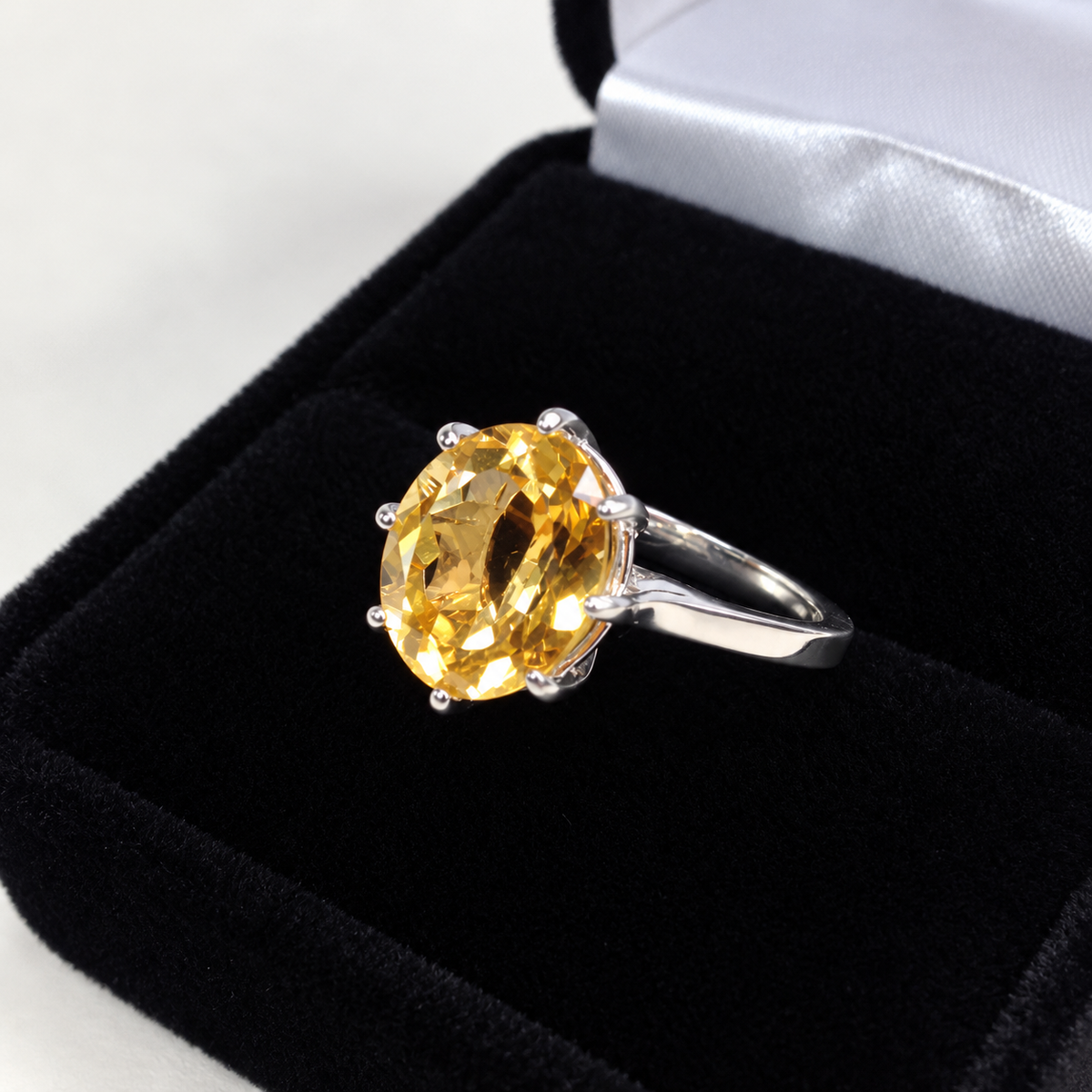5ct Golden Citrine Oval Cut Eight-Prong Cage Statement Ring