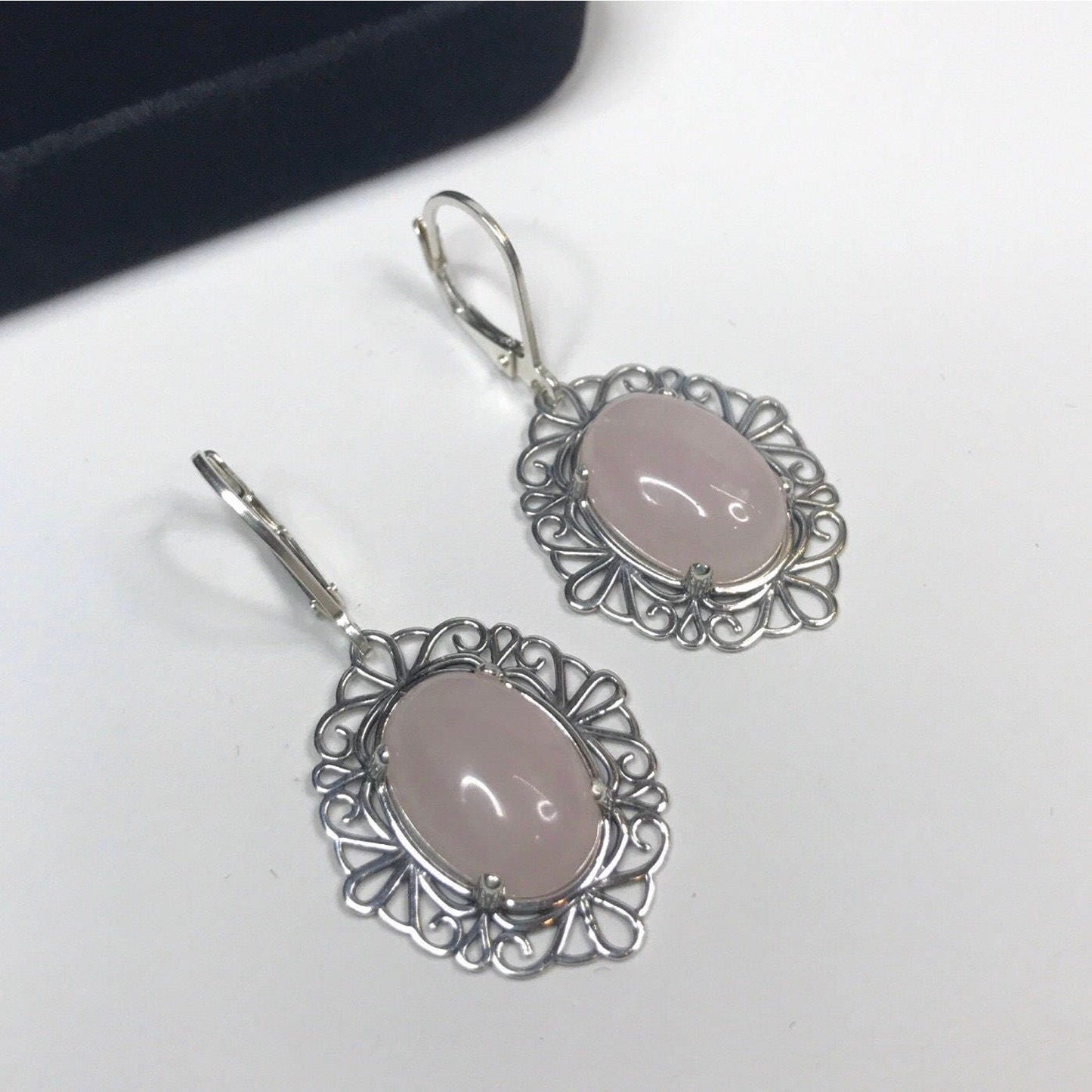 Beautiful 16ctw Oval Cut Blush Pink Rose Quartz Earrings Sterling Silver Drop Dangle Jewelry Gift Cut out