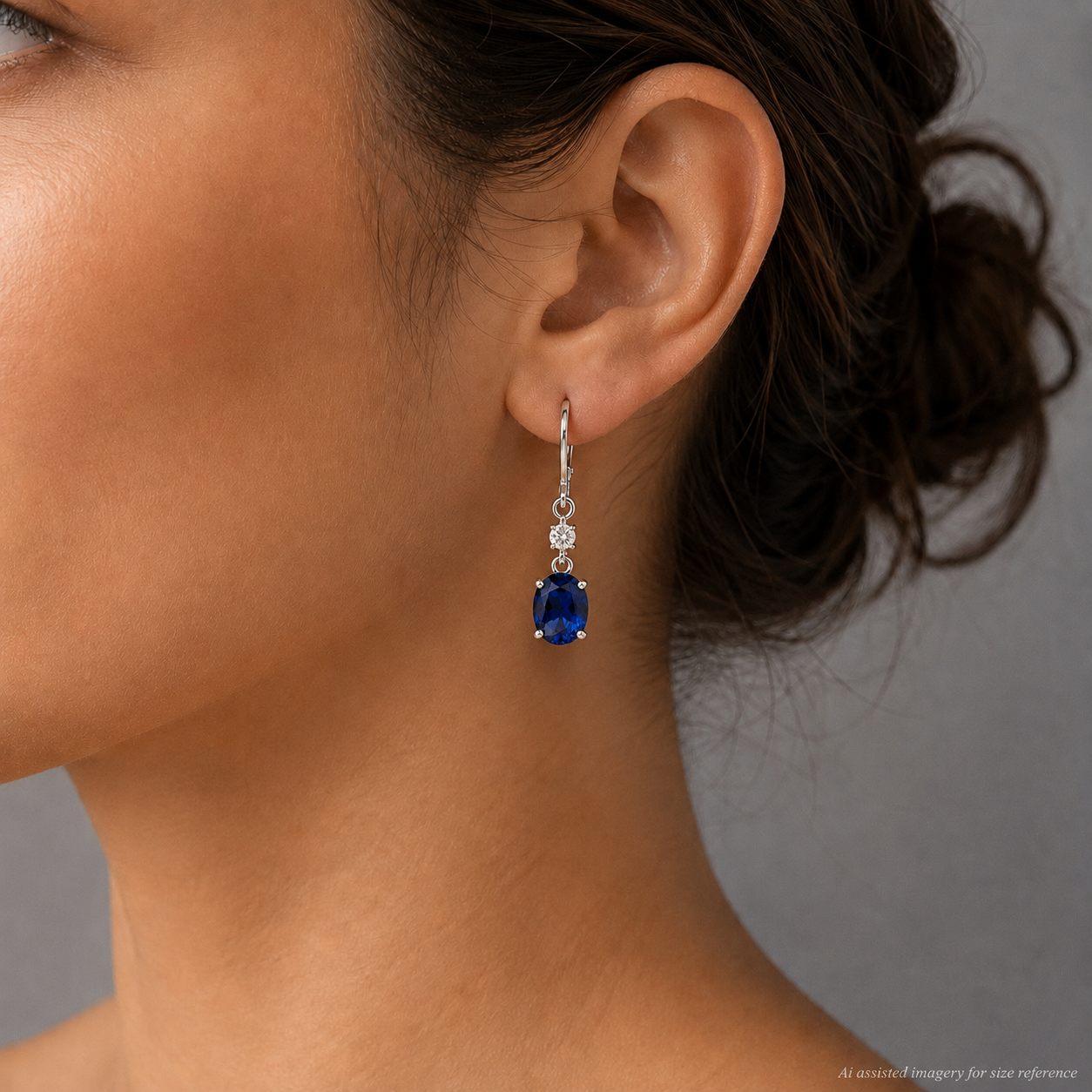 6.4 CTW Oval Cut Blue Sapphire & White Sapphire Earrings