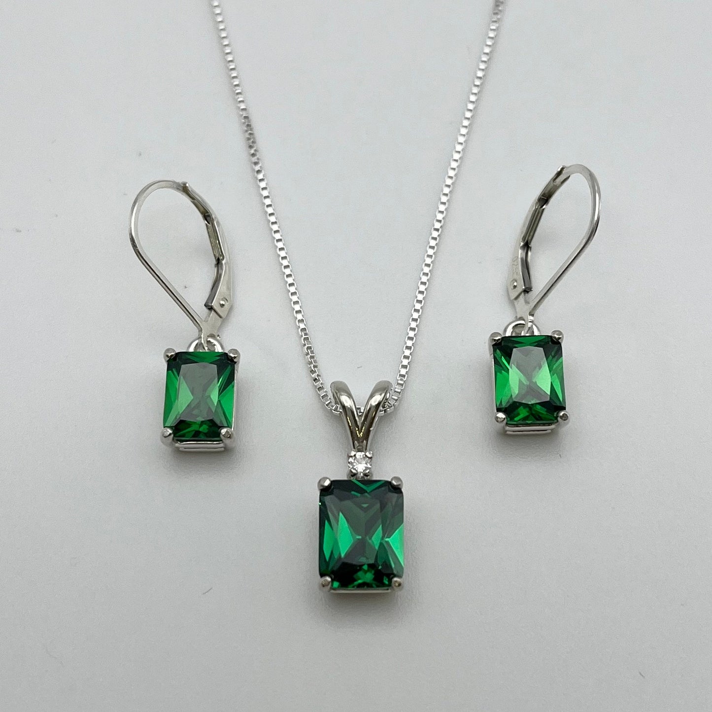 Gorgeous 6ctw Emerald Cut Emerald Necklace and Earring Set Fine Jewelry Gift Holiday May Birthstone Emerald Earrings