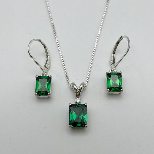 Gorgeous 6ctw Emerald Cut Emerald Necklace and Earring Set Fine Jewelry Gift Holiday May Birthstone Emerald Earrings
