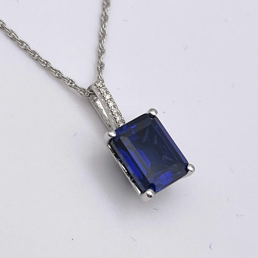 Gorgeous 4ct Emerald Cut Sapphire Pendant Necklace Sapphire & Diamond Necklace jewelry Gift Bridal Gift September Birthstone
