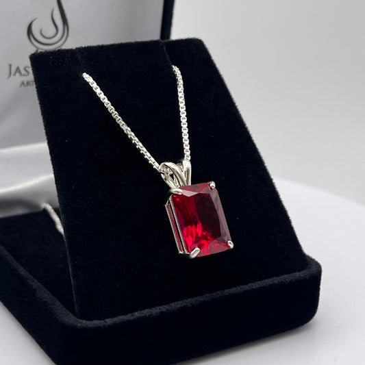 Beautiful 8ct Emerald Cut Ruby Necklace Jewelry Gift July Birthstone