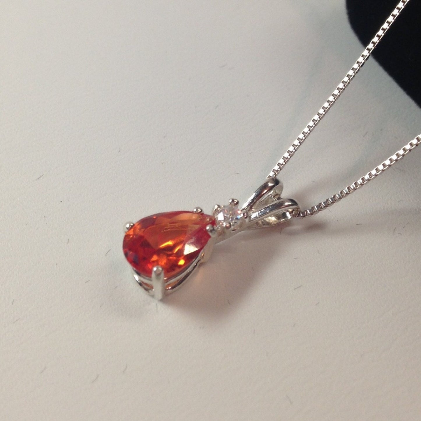 2.5ct Pear Cut Orange Padparadscha Sapphire Necklace White Sapphire Accent Fine Jewelry Gift Orange Sapphire Necklace