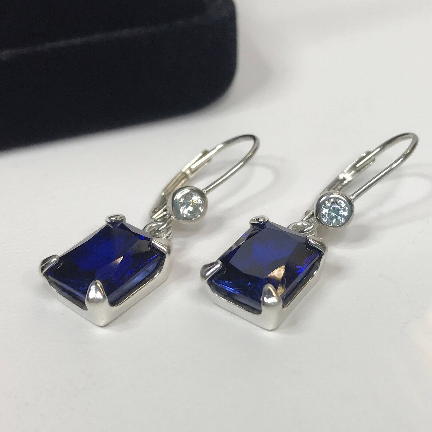 Beautiful 8ctw Emerald Cut Sapphire Earrings in Sterling Silver