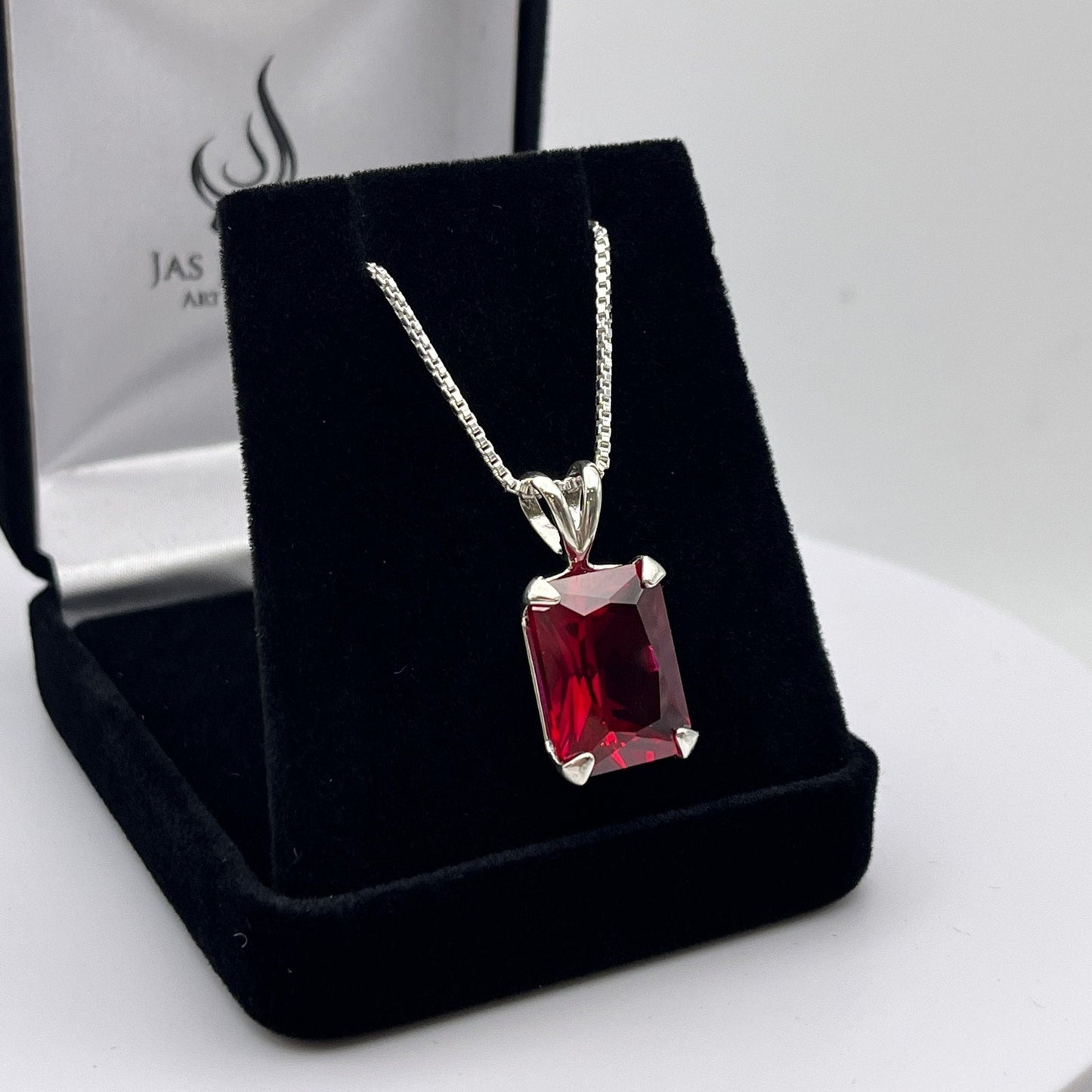 Beautiful 13ct Emerald Cut Ruby Sterling Silver Pendant Necklace Solitaire Jewelry Trends and Trending Gemstones July Gift Lab