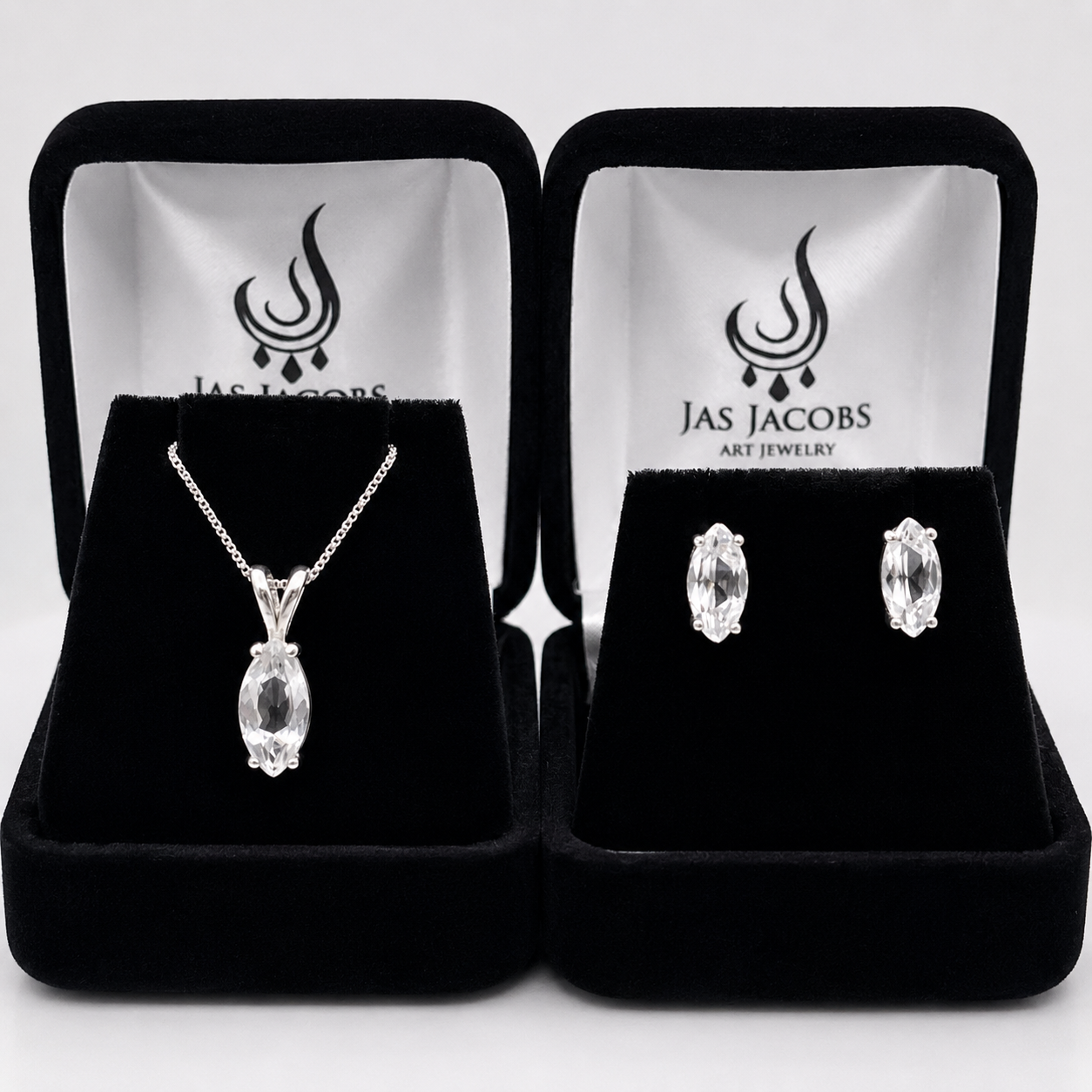 4.5ctw Marquise Cut Colorless White Sapphire Pendant & Stud Earring Jewelry Set