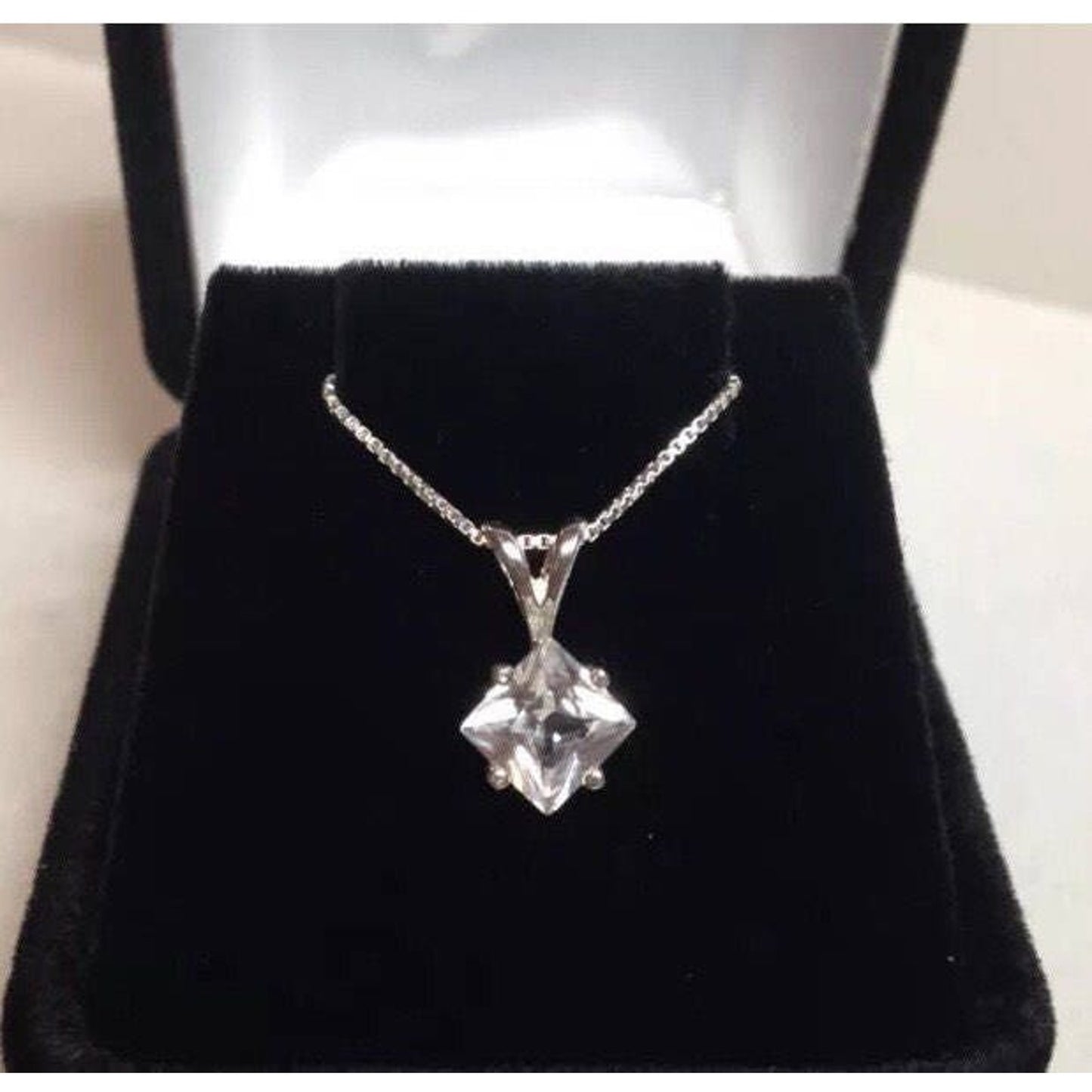 Beautiful 1.2ct Princess Cut White Sapphire Necklace 14kt Gold or Sterling Silver Solitaire Pendant Trending Jewelry Gift Wife Mother Bride