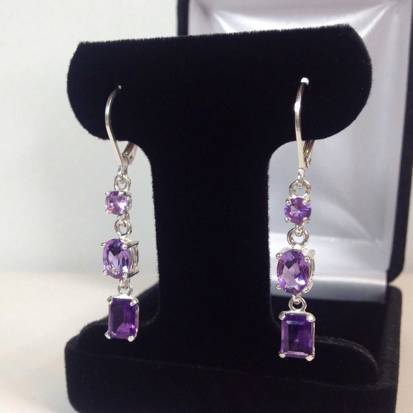 Beautiful Multi Cut Amethyst Earrings in Sterling Silver