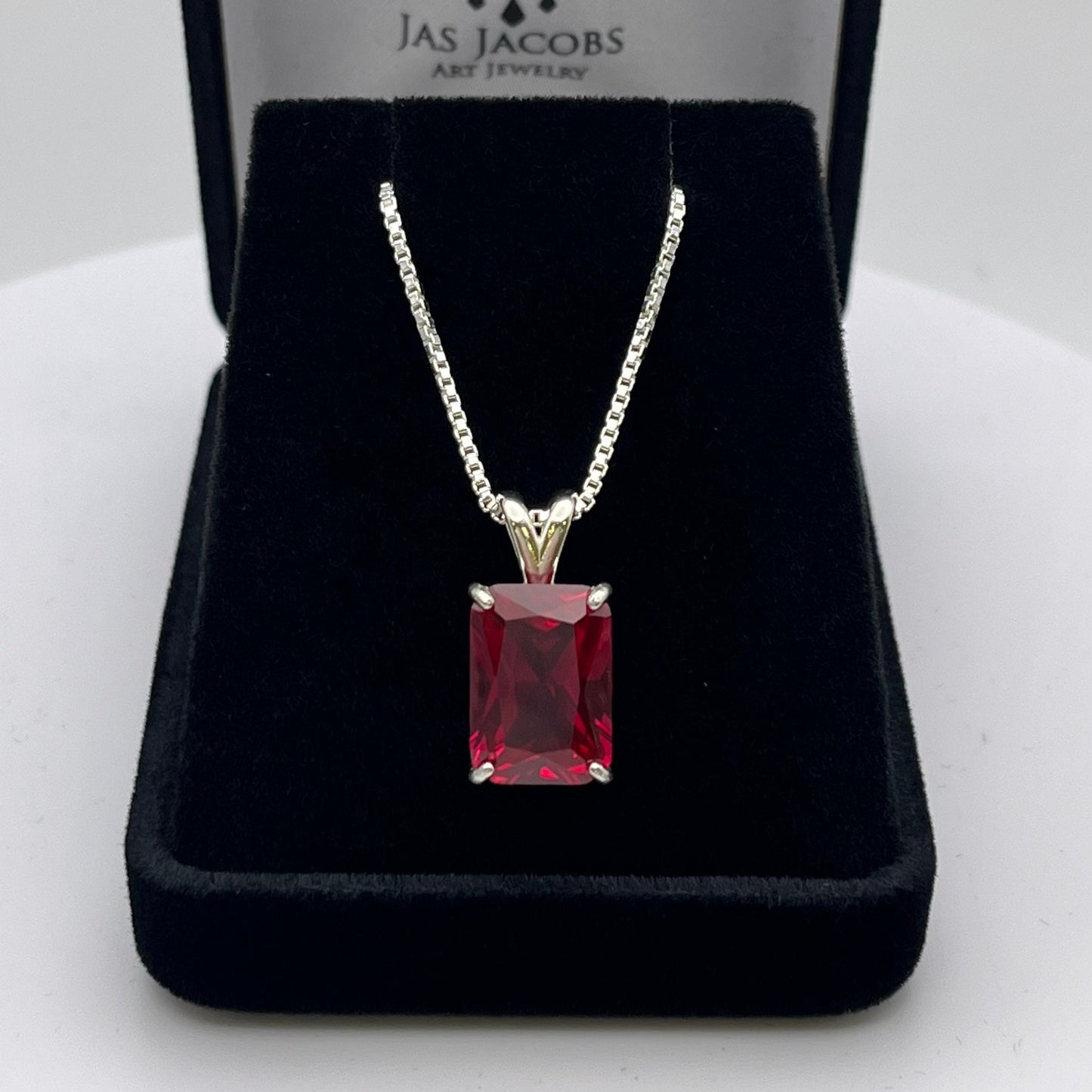 Beautiful 8ct Emerald Cut Ruby Necklace Jewelry Gift July Birthstone
