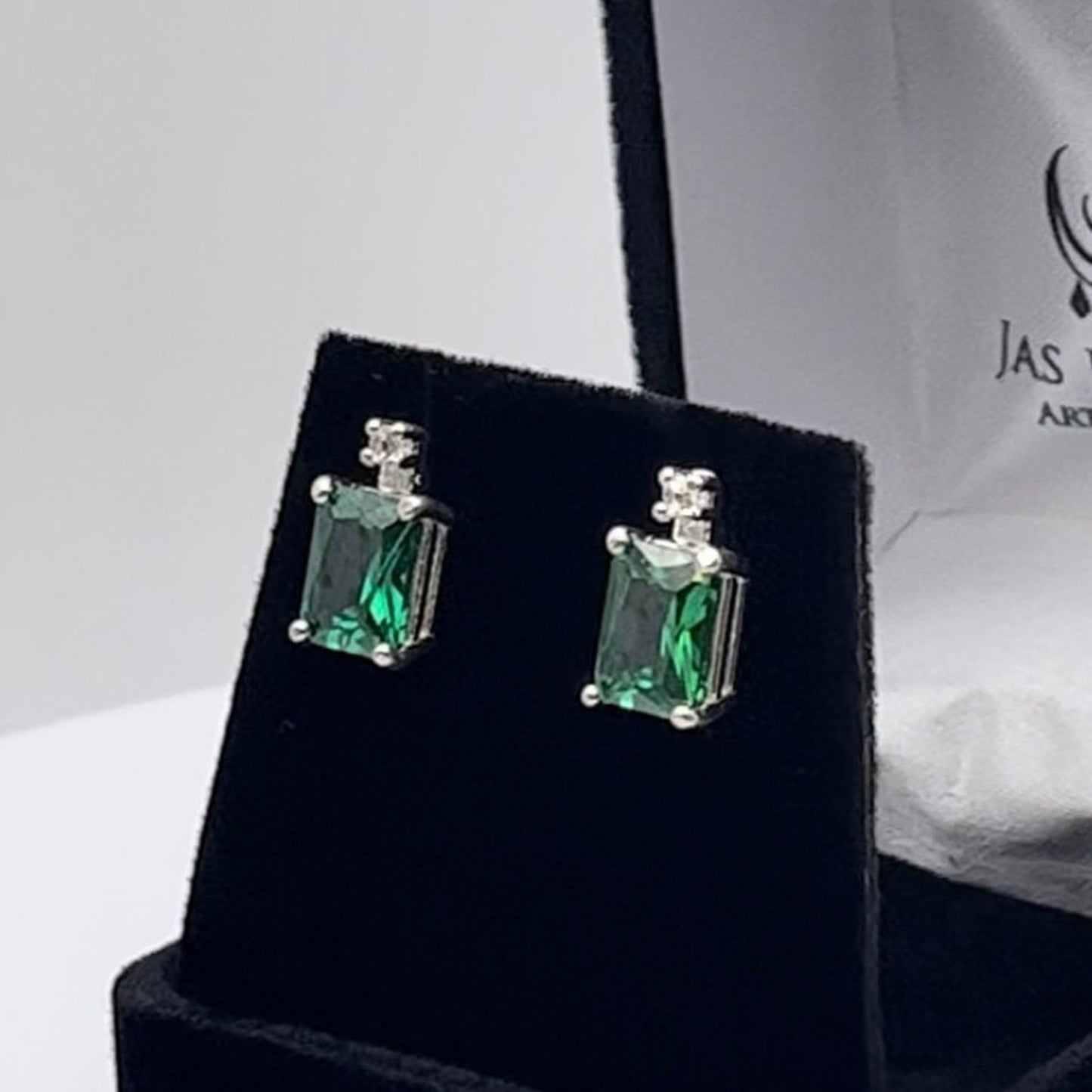 Beautiful 3ctw Emerald & White Sapphire Earrings Emerald Cut Emerald dangle earrings trending jewelry gifts Emerald earrings