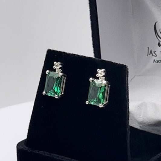 Beautiful 3ctw Emerald & White Sapphire Earrings Emerald Cut Emerald dangle earrings trending jewelry gifts Emerald earrings