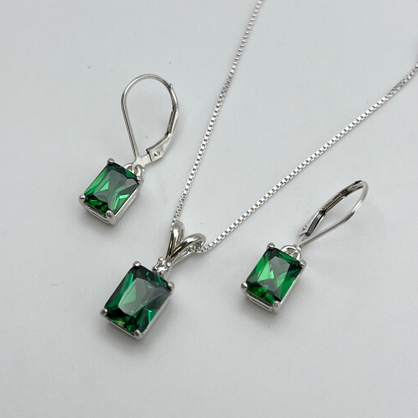 Gorgeous 6ctw Emerald Cut Emerald Necklace and Earring Set Fine Jewelry Gift Holiday May Birthstone Emerald Earrings
