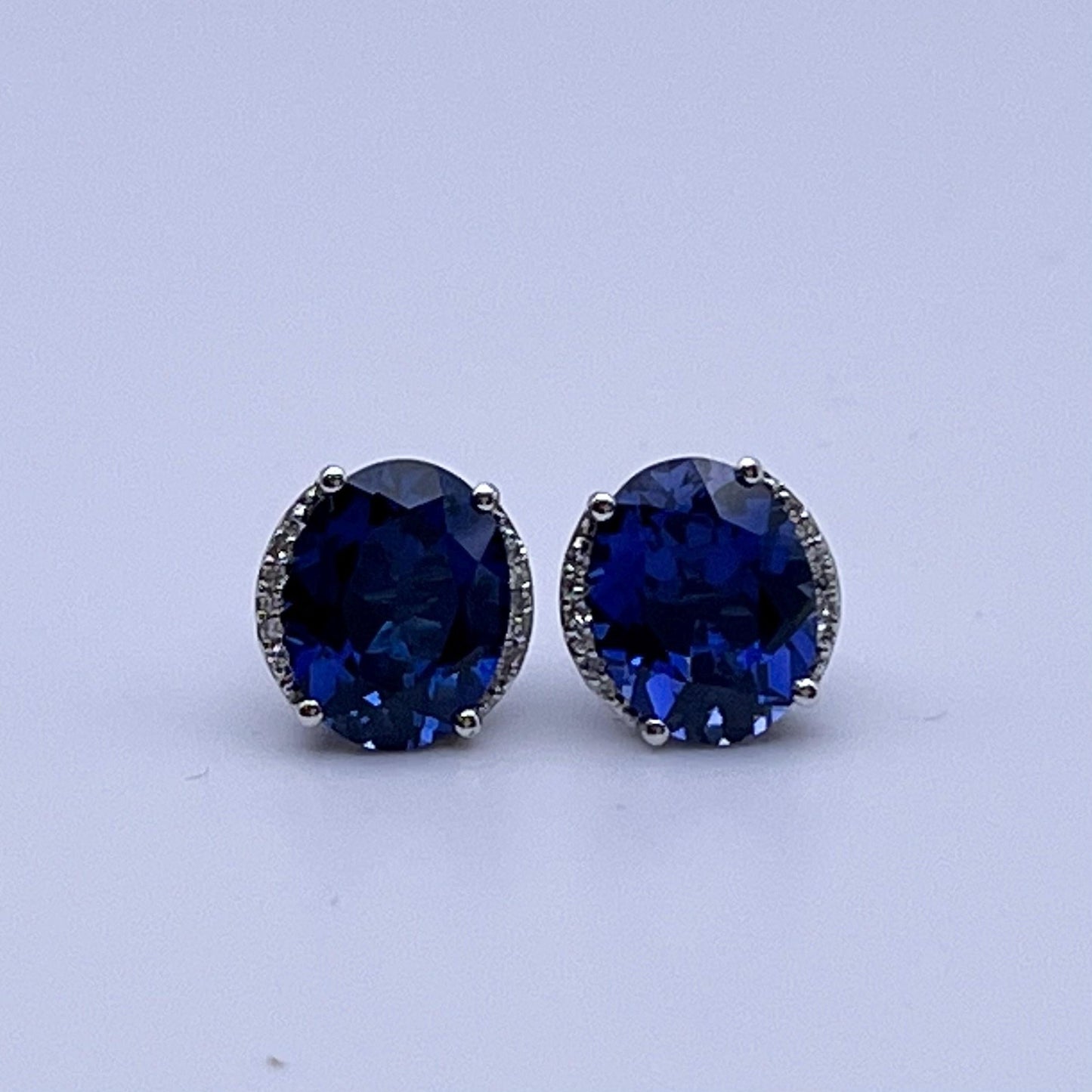 Gorgeous 4ctw Diamond and Sapphire Earrings in 10k White Gold