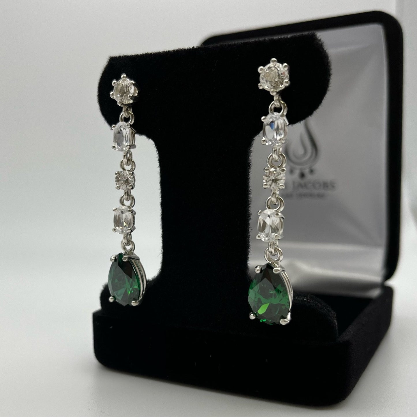 Gorgeous 11ctw Pear Cut Emerald Earrings White Sapphire Earrings Sterling Silver