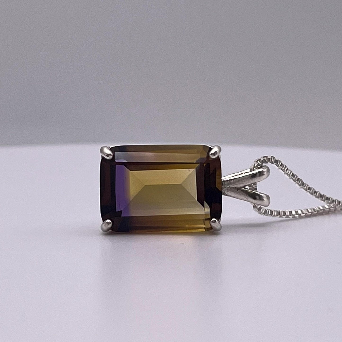 Gorgeous 11.7ct Emerald Cut Ametrine Necklace Pendant Sterling Silver Amethyst Citrine Multi Color Gemstone Large Gemstone Pendant Gift