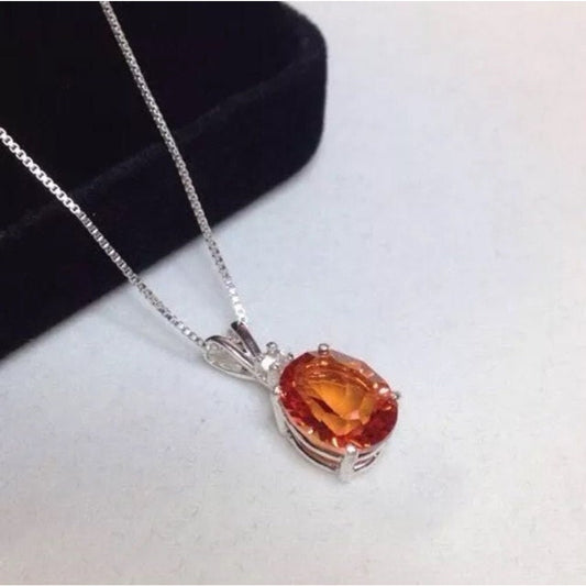 Beautiful 4.5ct Oval Cut Orange Fire Quartz Necklace Pendant Sterling Silver Necklace 18" Gemstone Jewelry Trending Stones