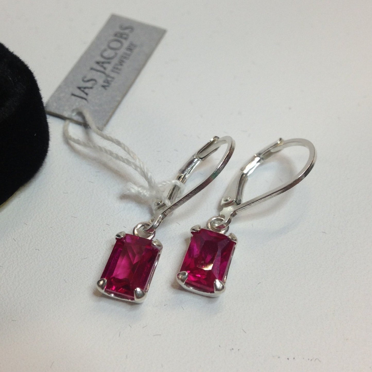 Beautiful 2ctw Emerald Cut Ruby Earrings in Sterling Silver Drop Dangle Earrings