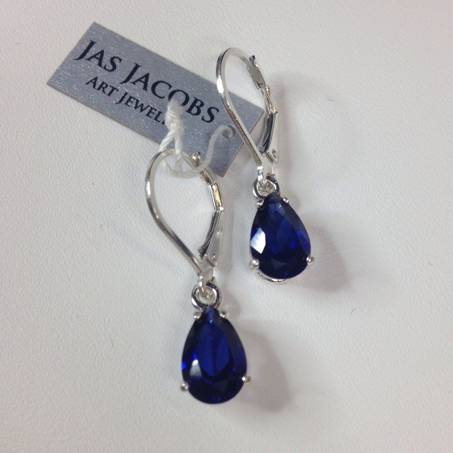 Beautiful 3ctw Pear Cut Blue Sapphire Earrings in Sterling Silver