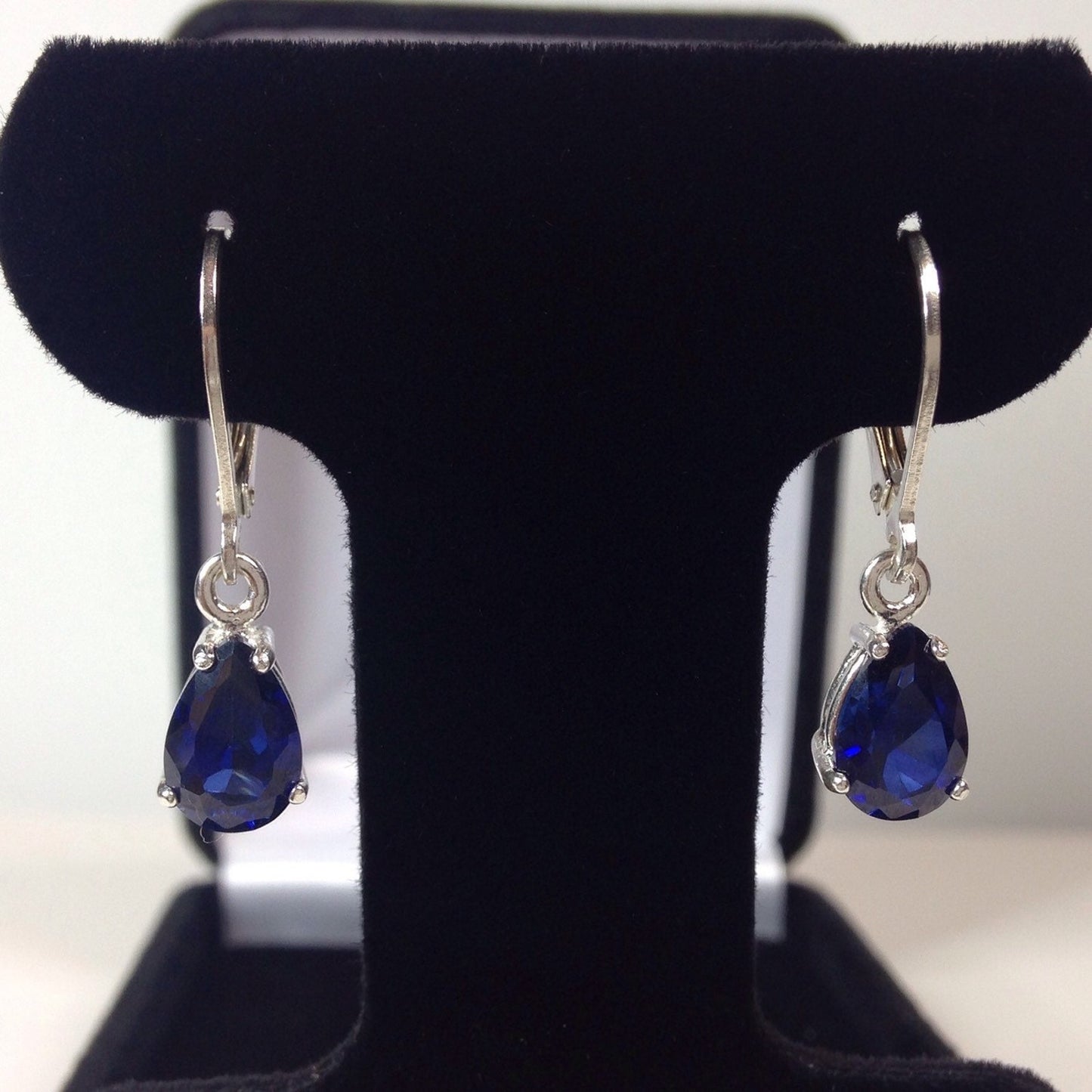 Beautiful 3ctw Pear Cut Blue Sapphire Earrings in Sterling Silver