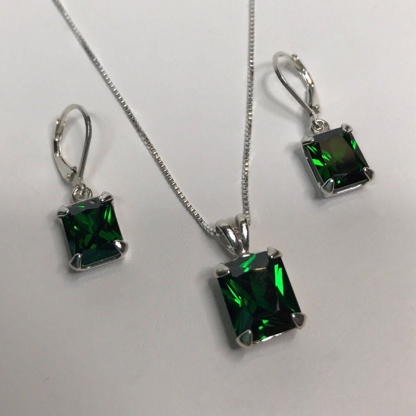 Gorgeous 13ctw Emerald Cut Emerald Pendant Necklace and Earring Set Fine Jewelry Gift Holiday May Birthstone Emerald Earring