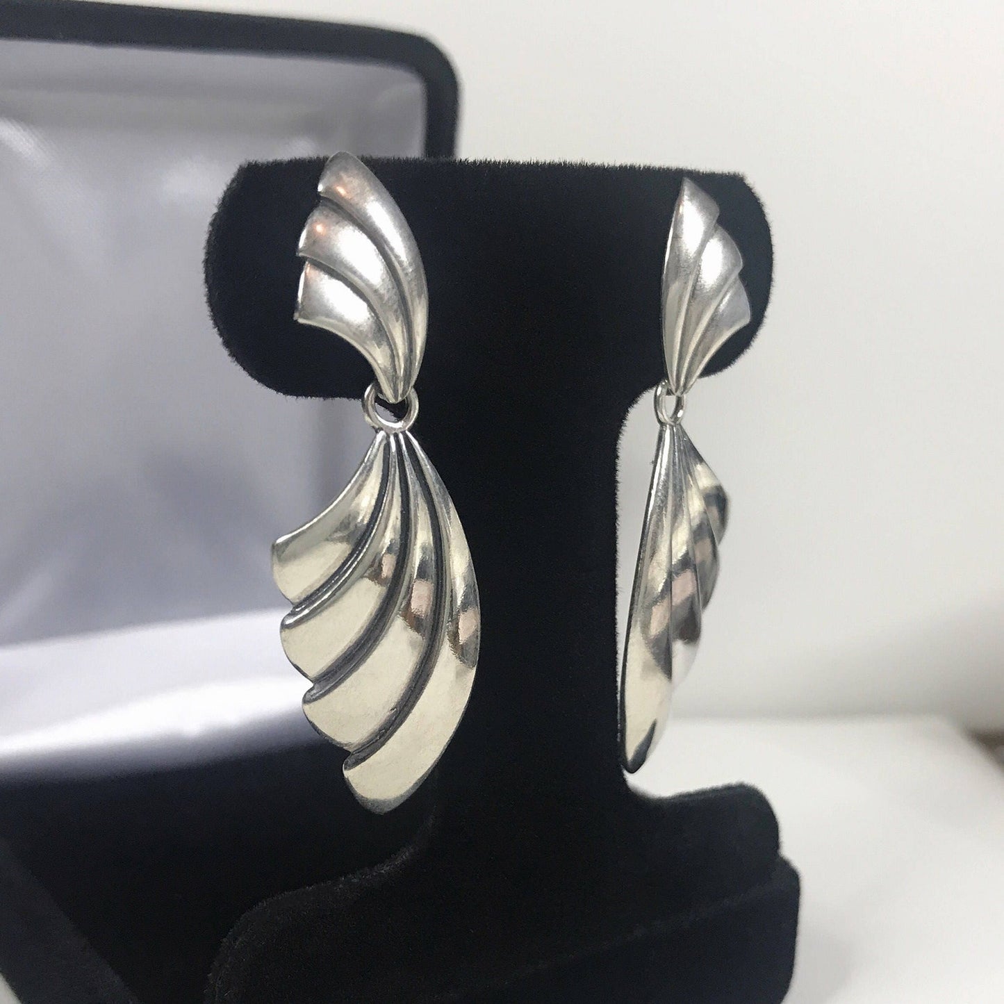 Gorgeous 2" Sterling Silver Fan Earrings Vintage Style Trending Jewelry Gift