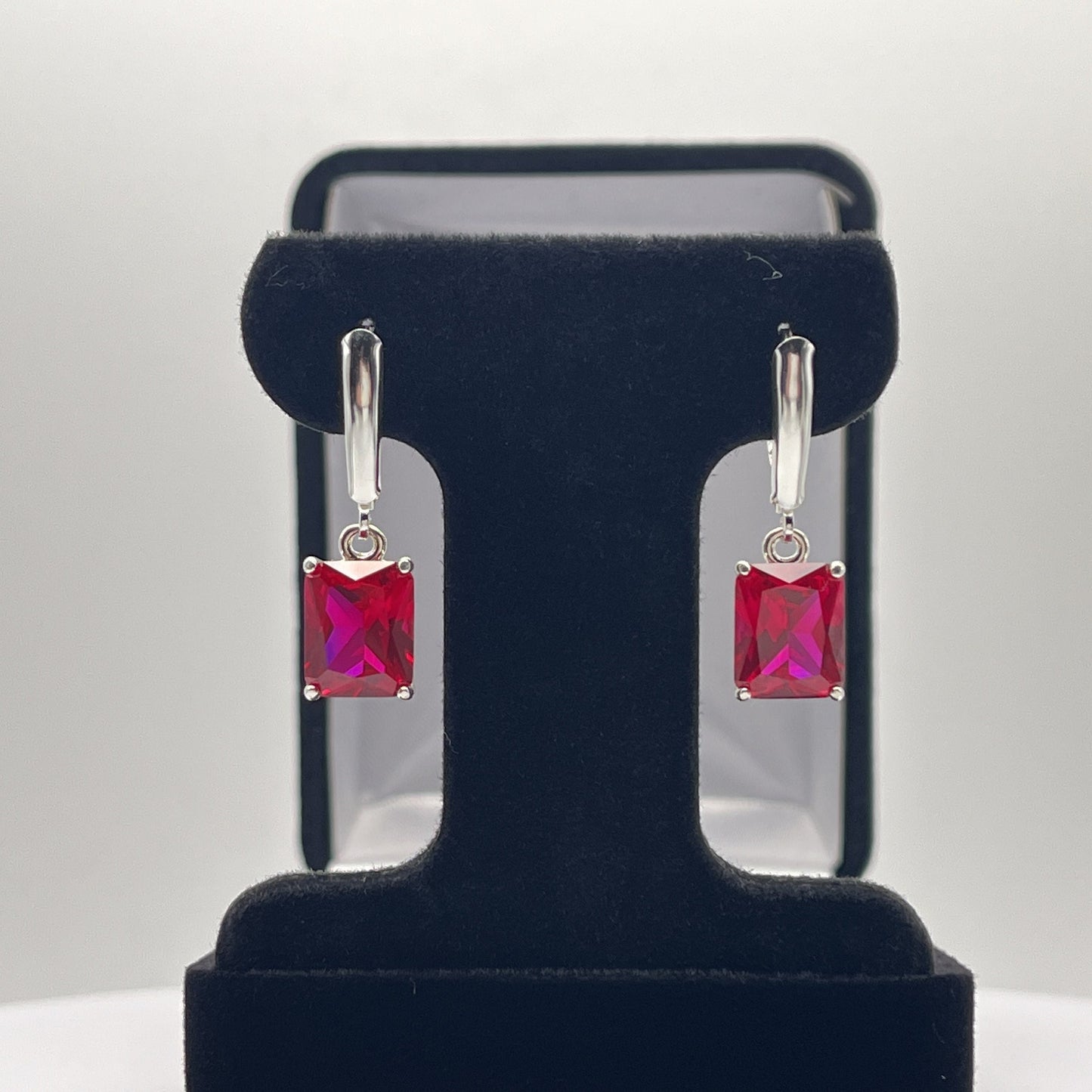 GORGEOUS 8ctw Emerald Cut Ruby Earrings July Birthstone