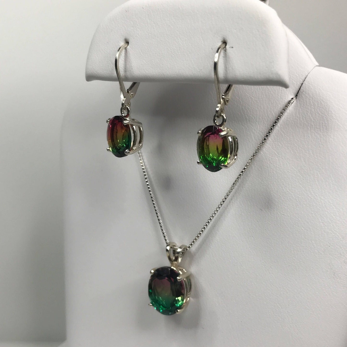 Beautiful Watermelon Tourmaline Quartz Necklace & Earrings Set