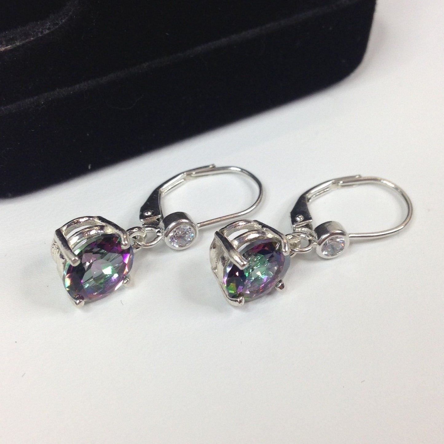 Beautiful 4ctw Mystic Topaz Earrings White Sapphire Accents in Sterling Silver