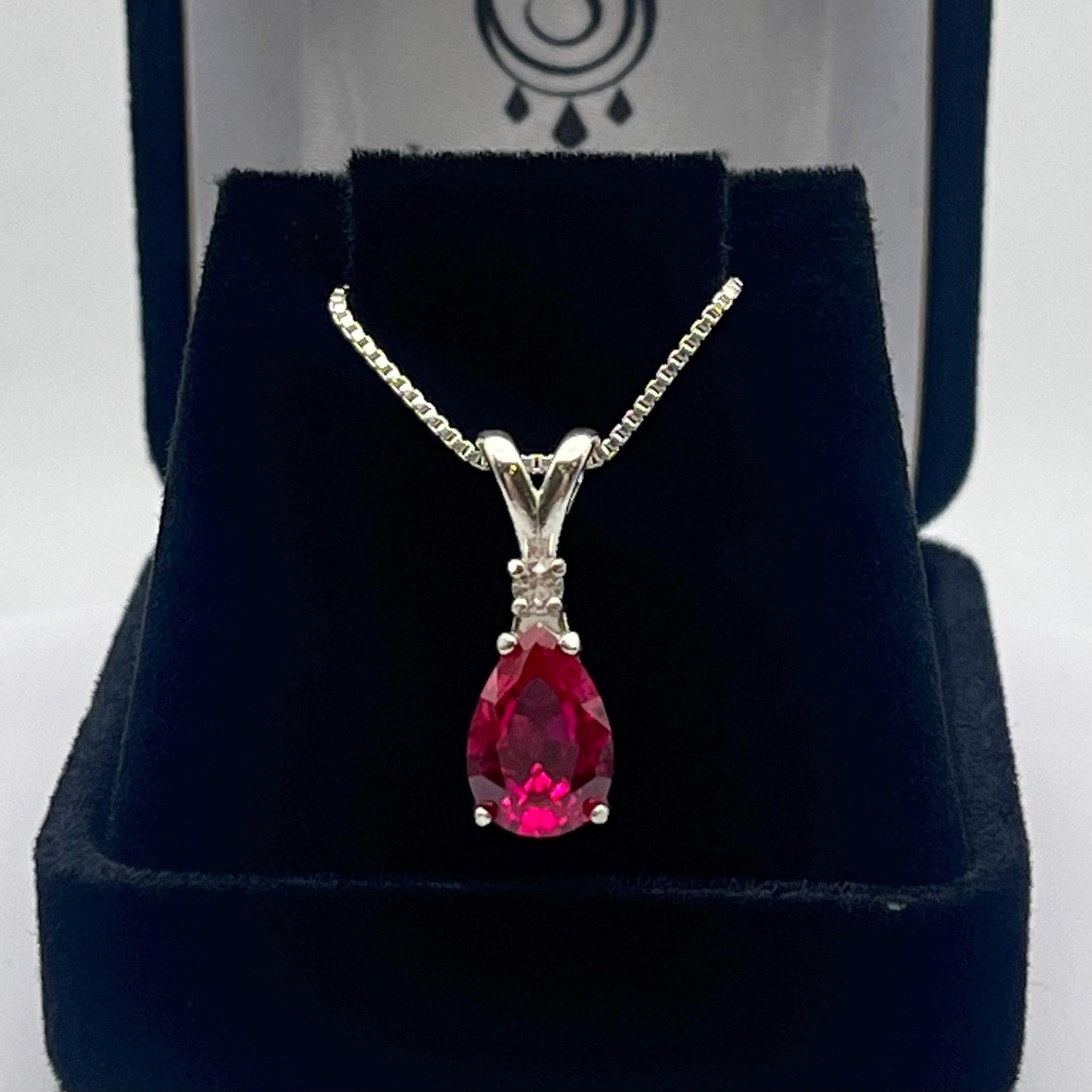 Beautiful 2.5ct Pear Cut Ruby Necklace with White Sapphire Accent