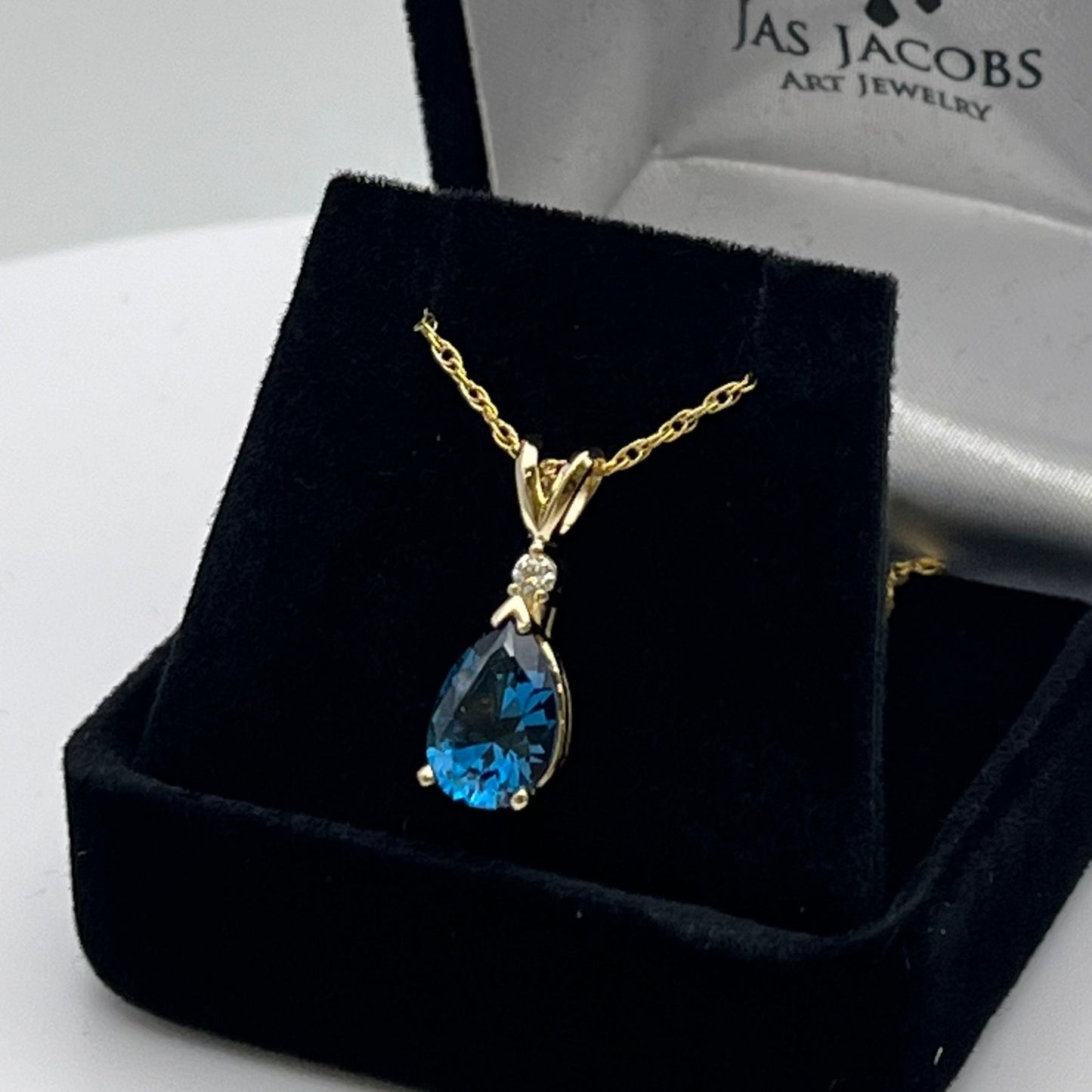 Beautiful 14k Gold 2ct London Blue Spinel & Diamond Necklace December Birthstone