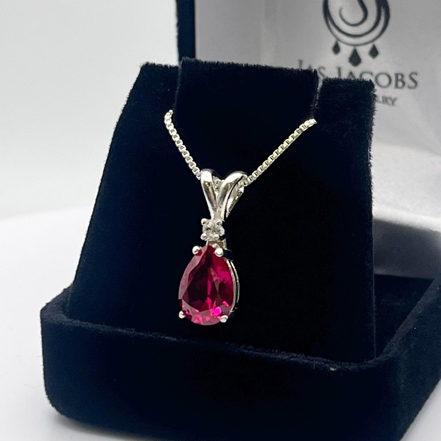 Beautiful 2.5ct Pear Cut Ruby Necklace with White Sapphire Accent