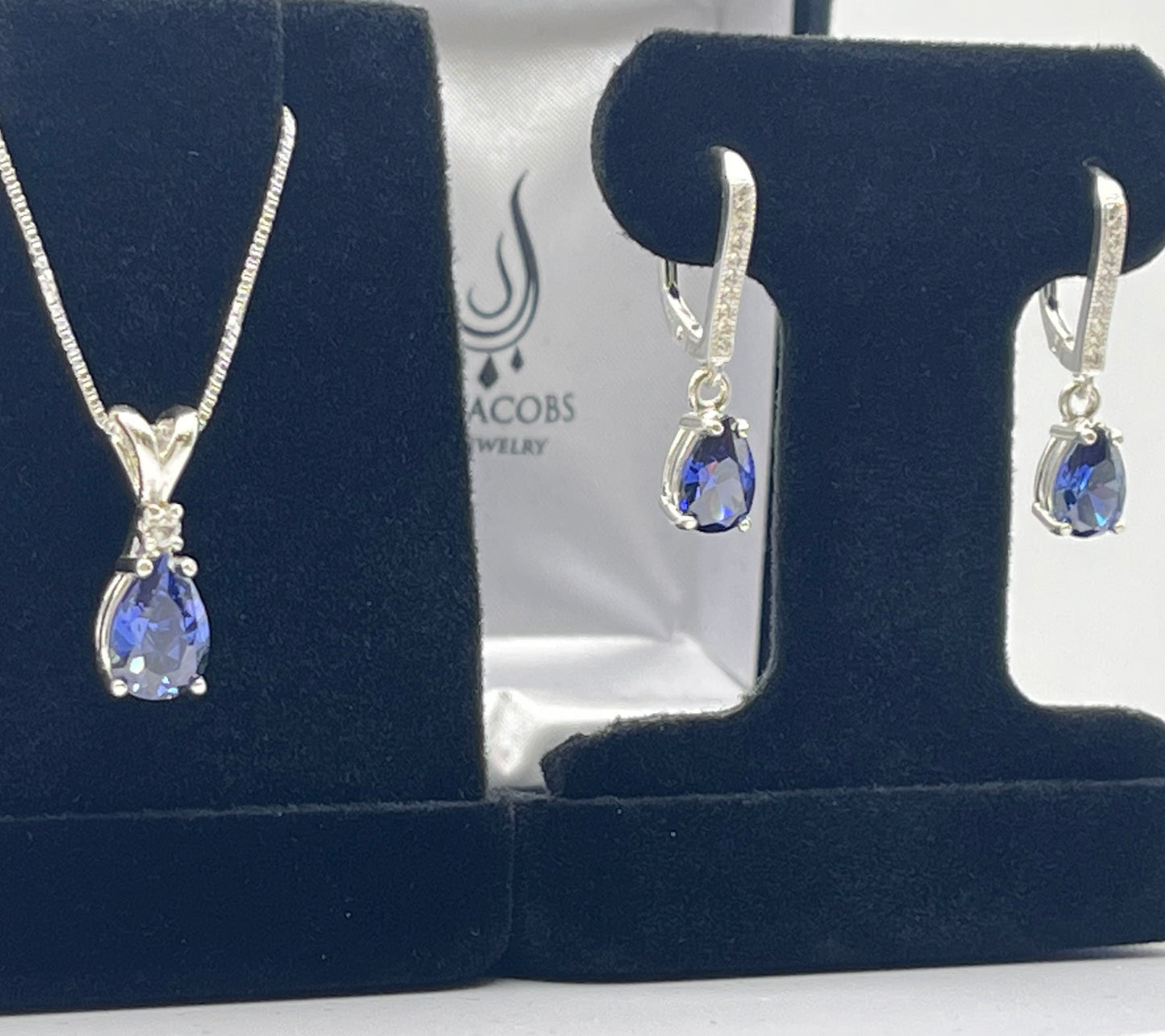 Gorgeous Pear Cut Tanzanite & White Sapphire Necklace and Earrings Set