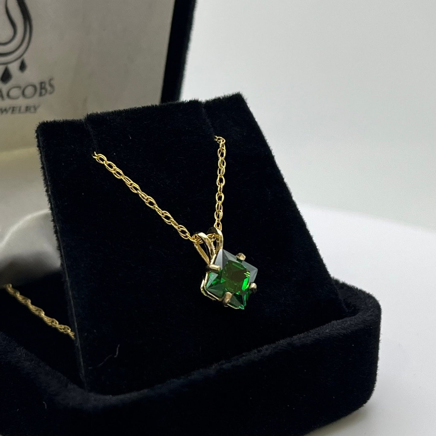 Beautiful 14k Gold 1ct Princess Cut Emerald Necklace Trending Jewelry Gift May Birthstone s Day